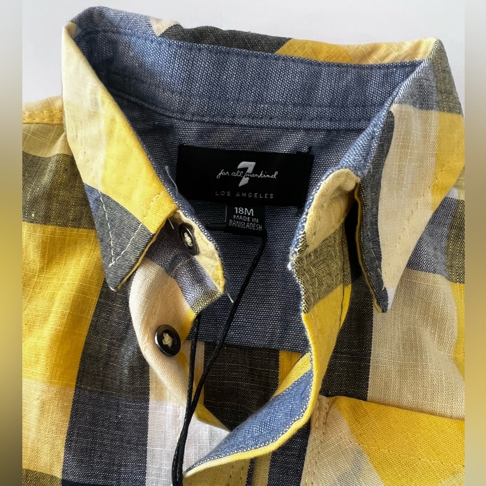 Yellow Plaid Kids Shirt & Jean shorts set by 7 For mankind new with tags - Picture 9 of 13